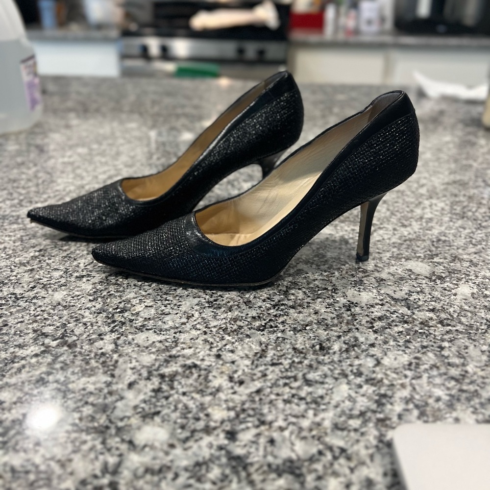 Jimmy Choo London Black Snake Embossed Heels Size 37 - Picture 9 of 13